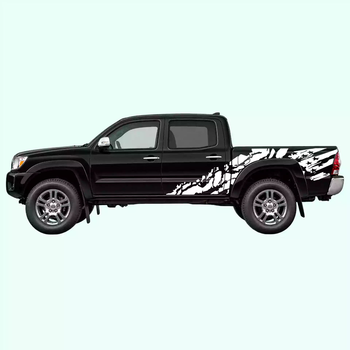 2005-2015 Toyota Tacoma US Flag Shred Side Decals Vinyl Graphics Kit White