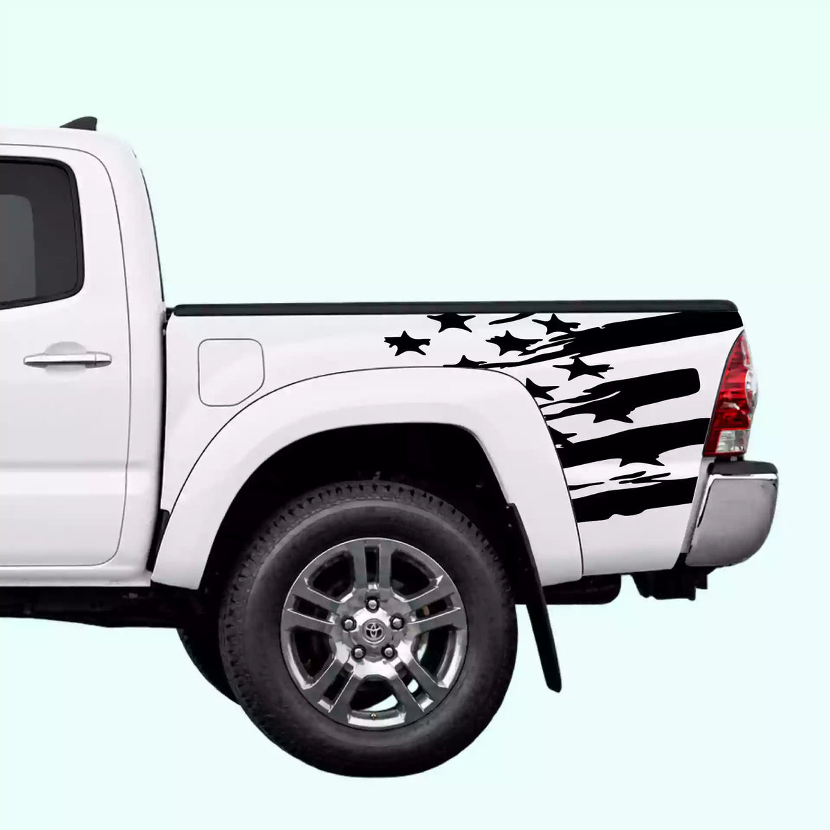 2005-2015 Toyota Tacoma USA Flag Shred Bed Decals Vinyl Graphics Kit Black