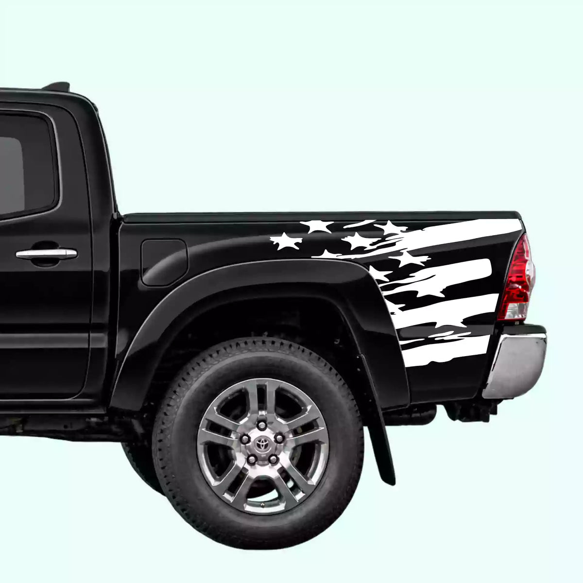 2005-2015 Toyota Tacoma USA Flag Shred Bed Decals Vinyl Graphics Kit White