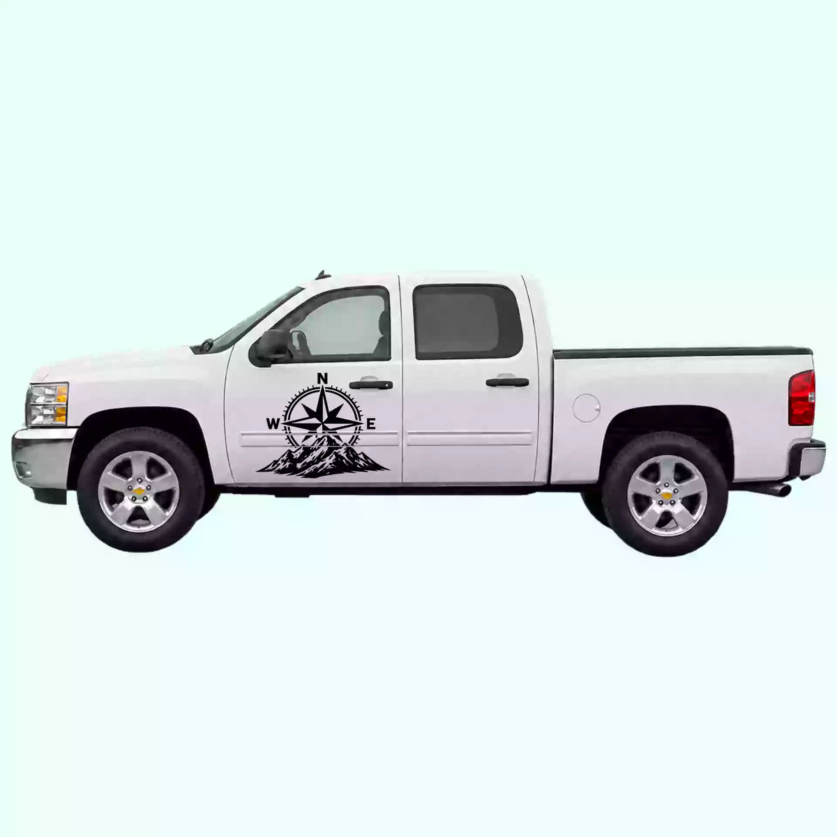 2007-2013 Chevrolet Silverado Compass Mountains Side Decals Vinyl Graphics Kit Black