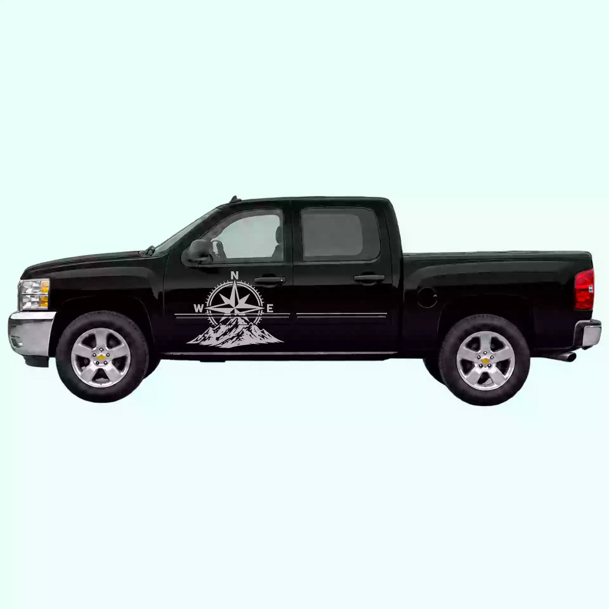 2007-2013 Chevrolet Silverado Compass Mountains Side Decals Vinyl Graphics Kit Gray