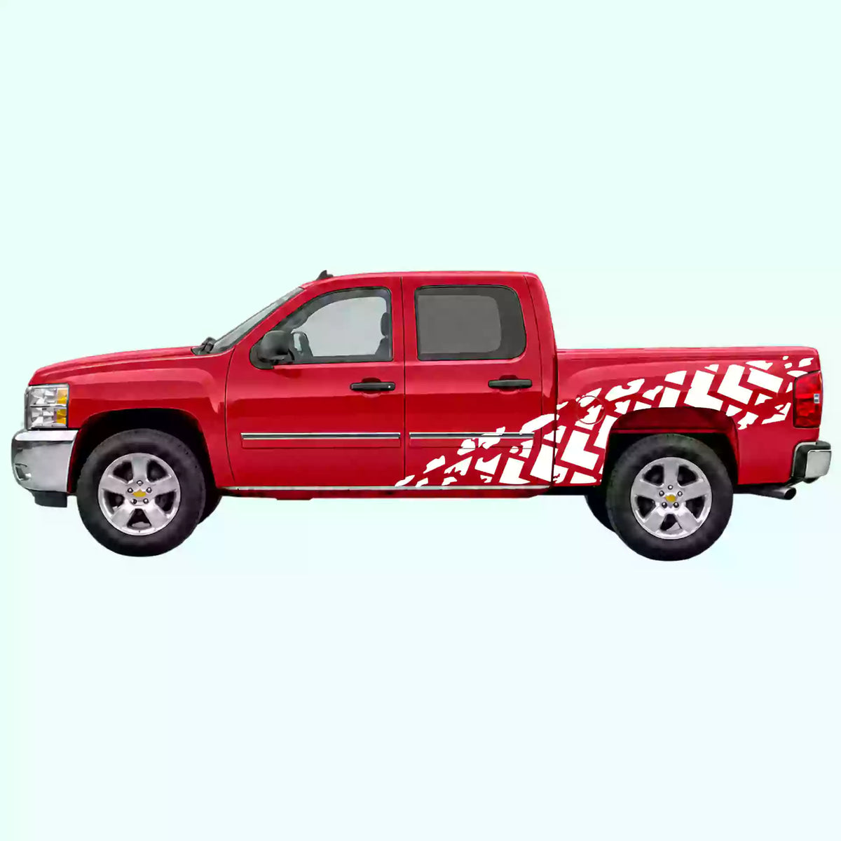2007-2013 Chevrolet Silverado Tire Tracks Side Decals Vinyl Graphics Kit White