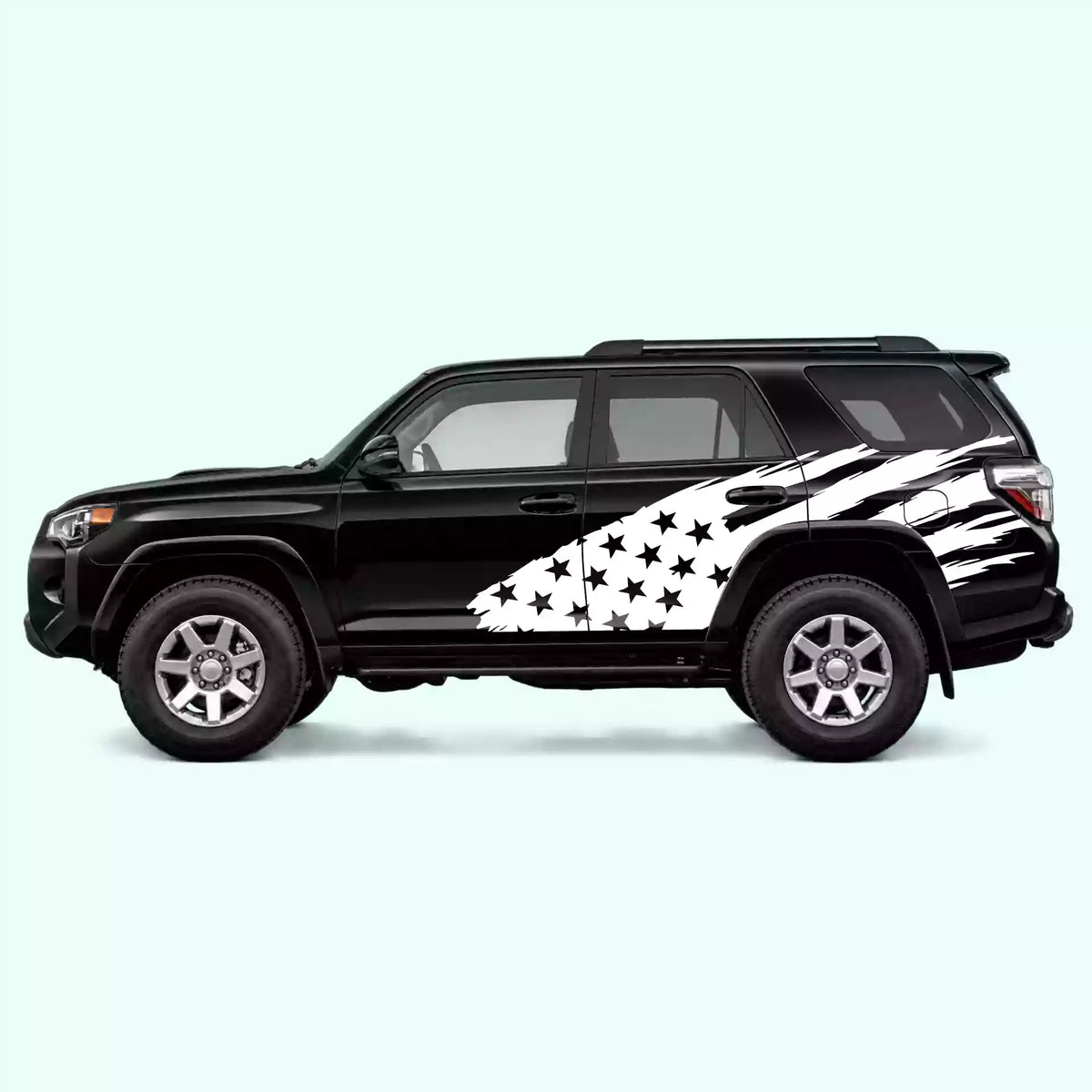 2010-2024 Toyota 4Runner US Flag Shred Side Decals Vinyl Graphics Kit White