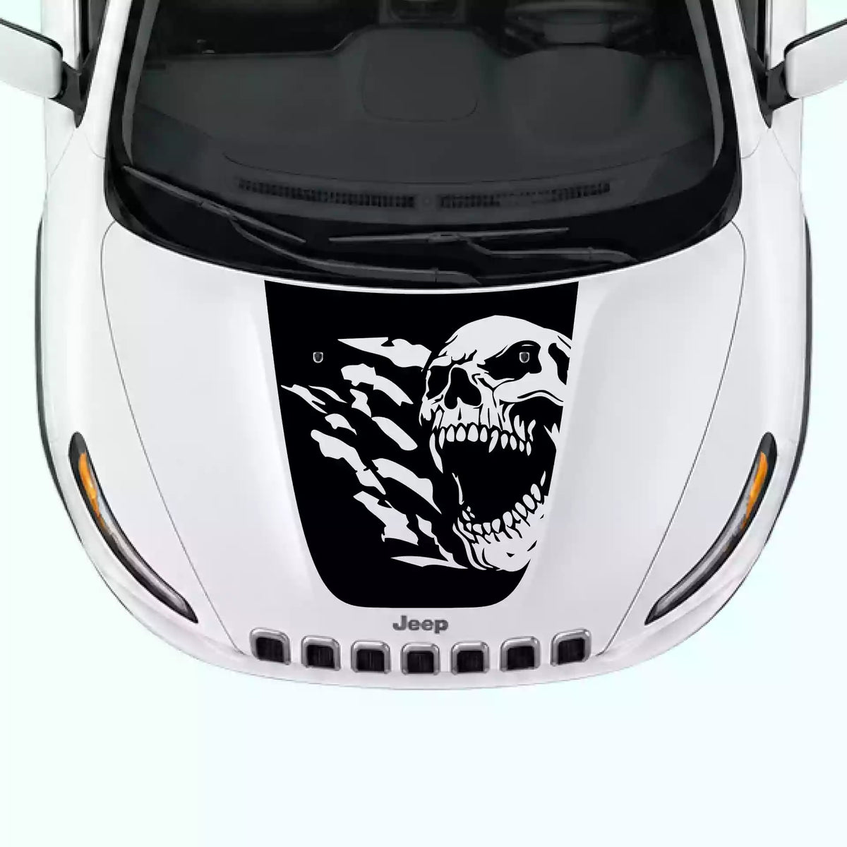 2014-2018 Jeep Cherokee Reaper Skull Hood Decal Vinyl Graphics Kit Black