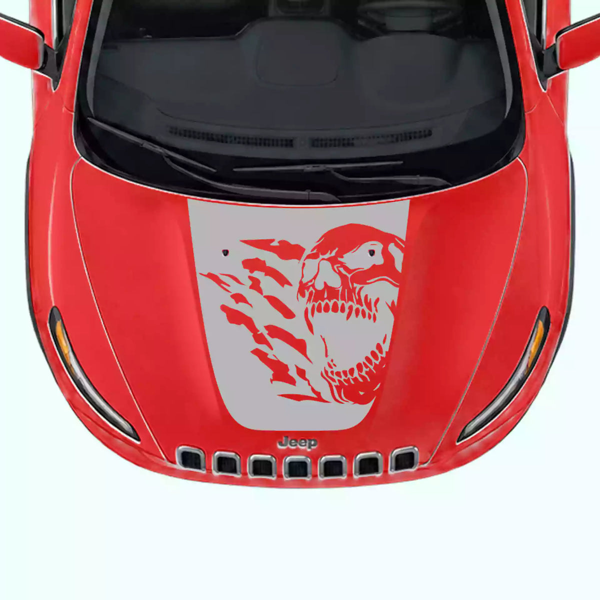 2014-2018 Jeep Cherokee Reaper Skull Hood Decal Vinyl Graphics Kit Gray