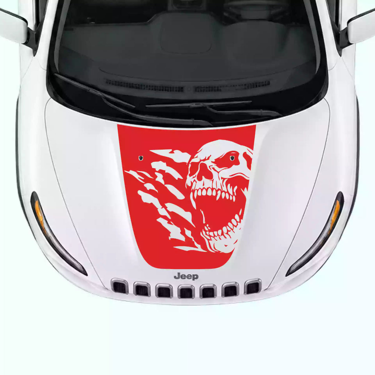 2014-2018 Jeep Cherokee Reaper Skull Hood Decal Vinyl Graphics Kit Red