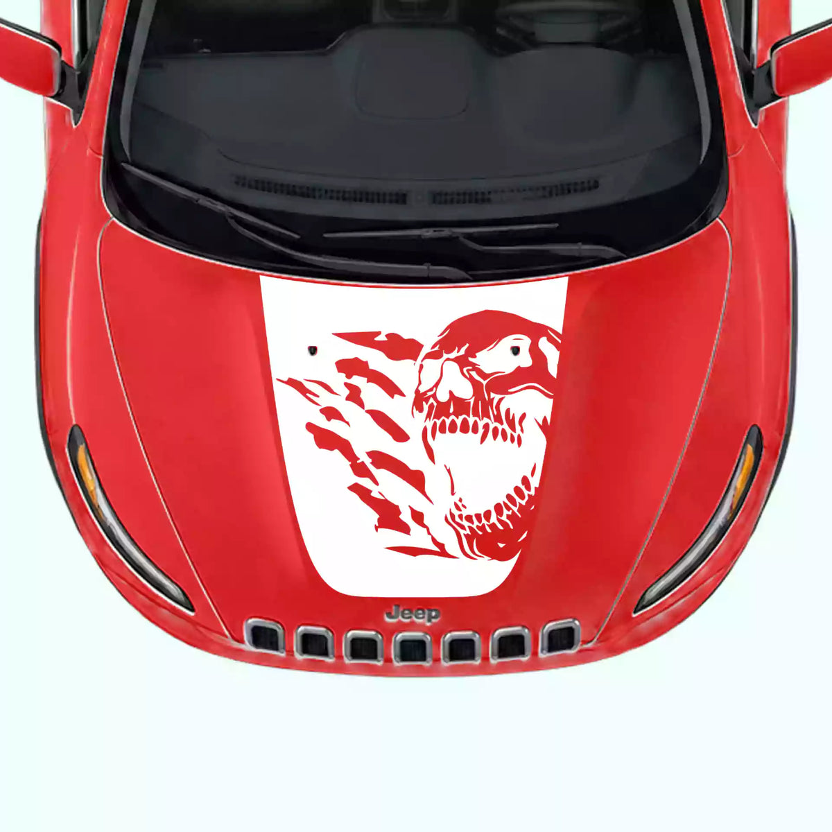 2014-2018 Jeep Cherokee Reaper Skull Hood Decal Vinyl Graphics Kit White