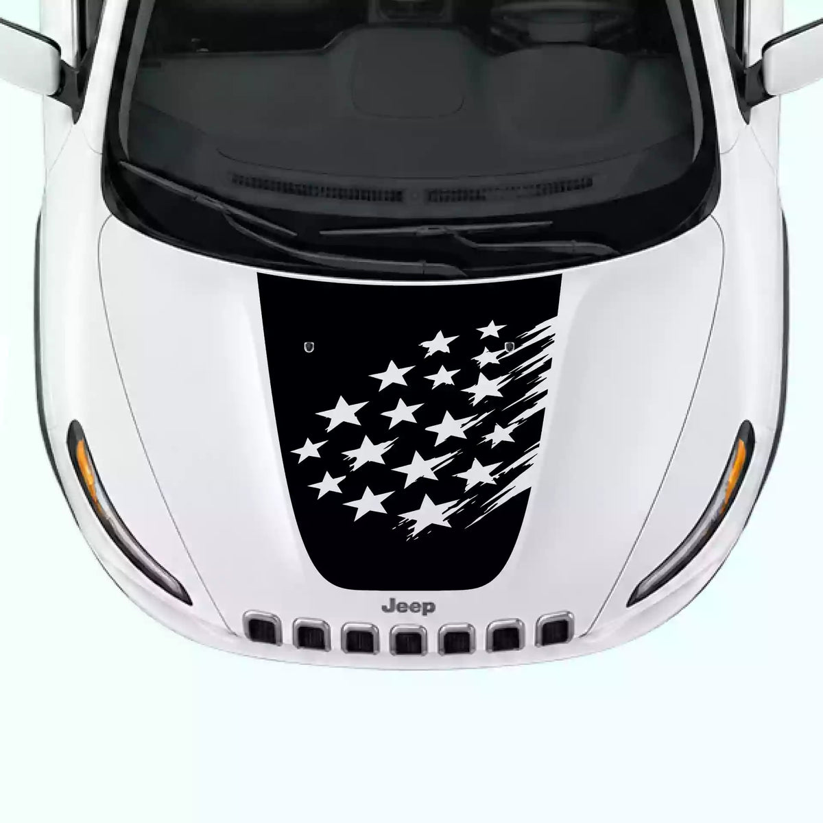 2014-2018 Jeep Cherokee Shattered American Flag Hood Decal Vinyl Graphics Kit Black