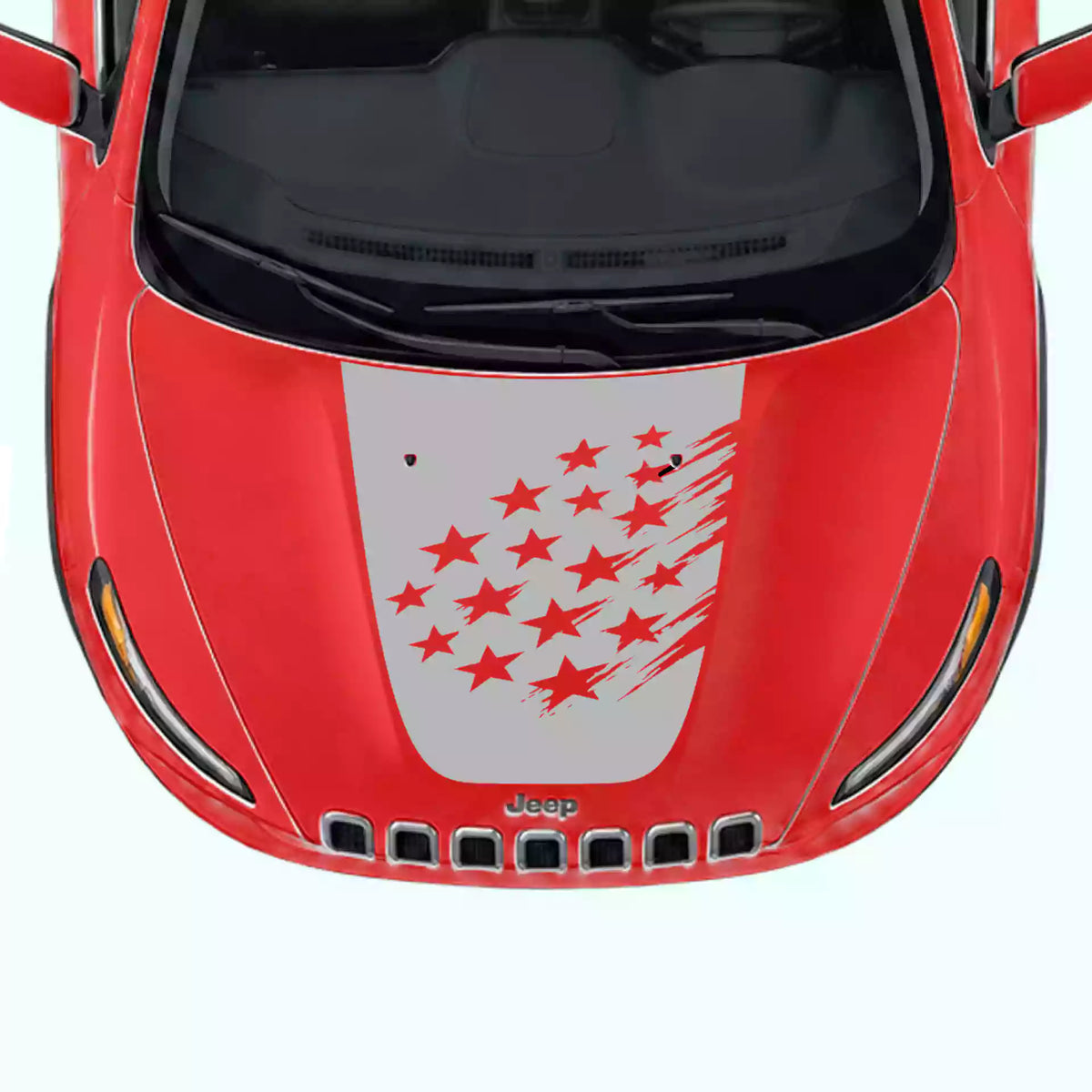 2014-2018 Jeep Cherokee Shattered American Flag Hood Decal Vinyl Graphics Kit Gray