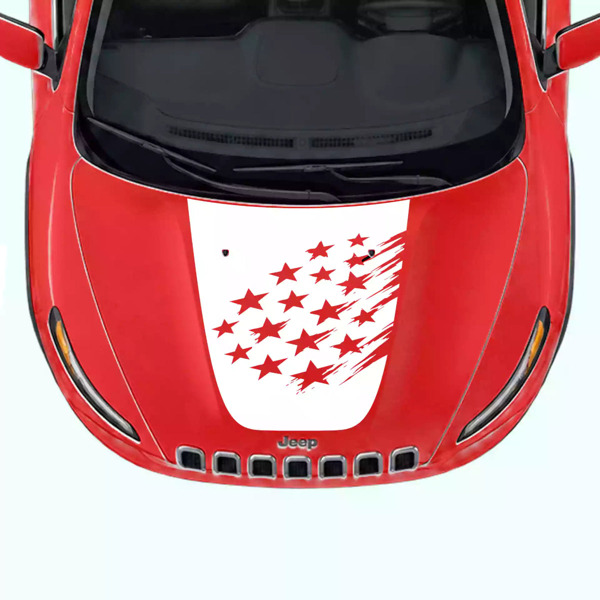 2014-2018 Jeep Cherokee Shattered American Flag Hood Decal Vinyl Graphics Kit White