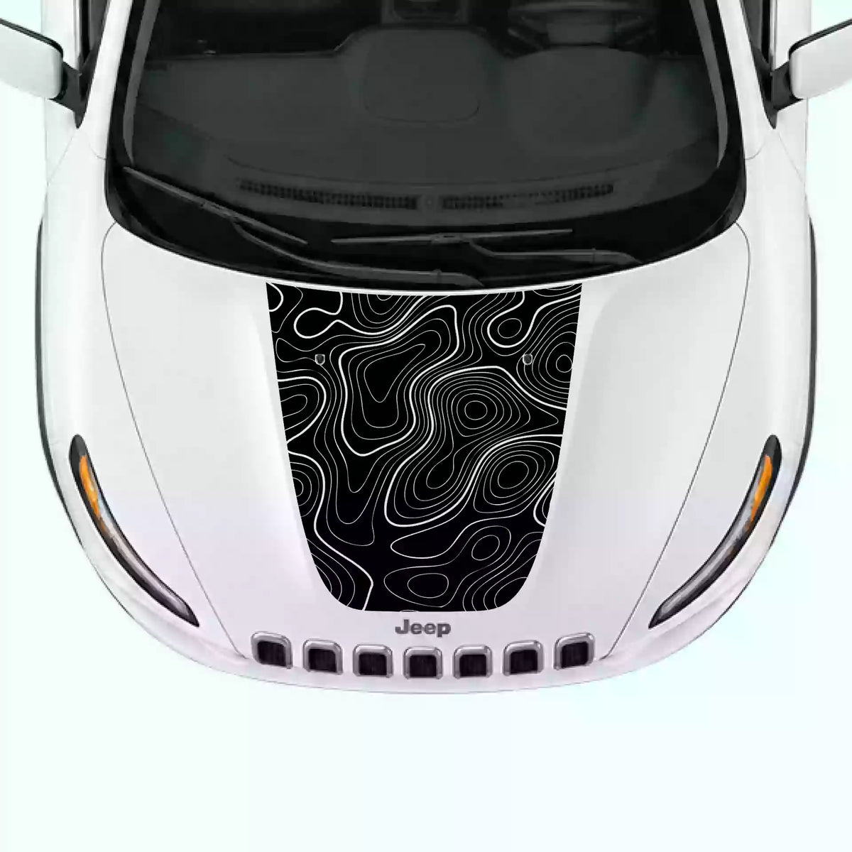 2014-2018 Jeep Cherokee Topographic Map Hood Decal Vinyl Graphics Kit Black