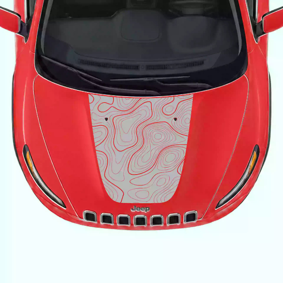 2014-2018 Jeep Cherokee Topographic Map Hood Decal Vinyl Graphics Kit Gray