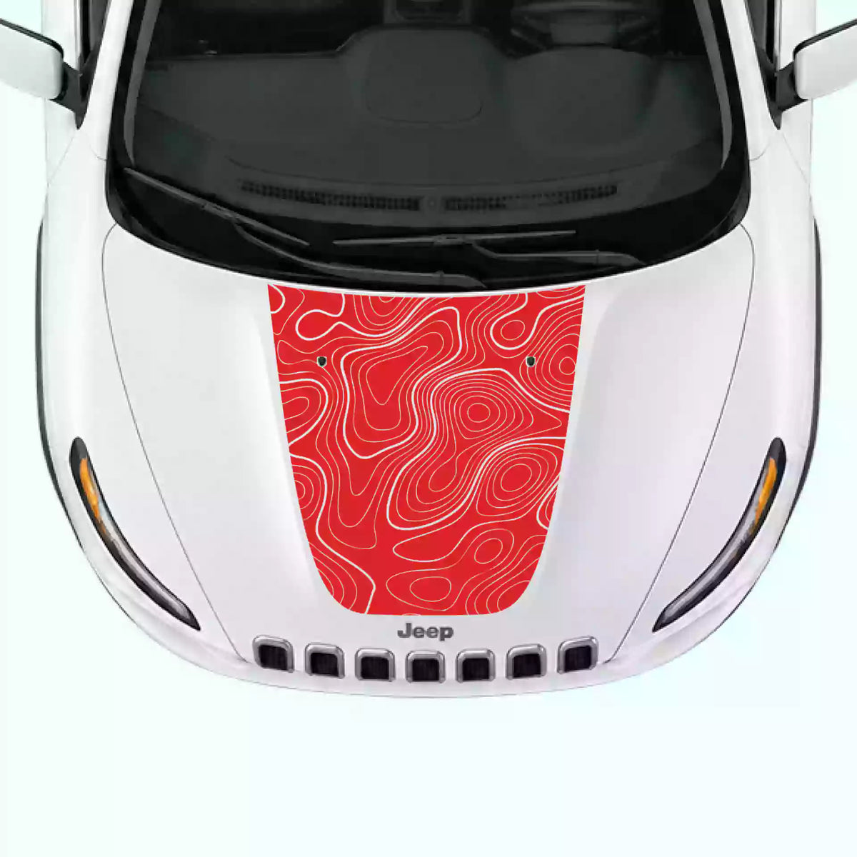 2014-2018 Jeep Cherokee Topographic Map Hood Decal Vinyl Graphics Kit Red