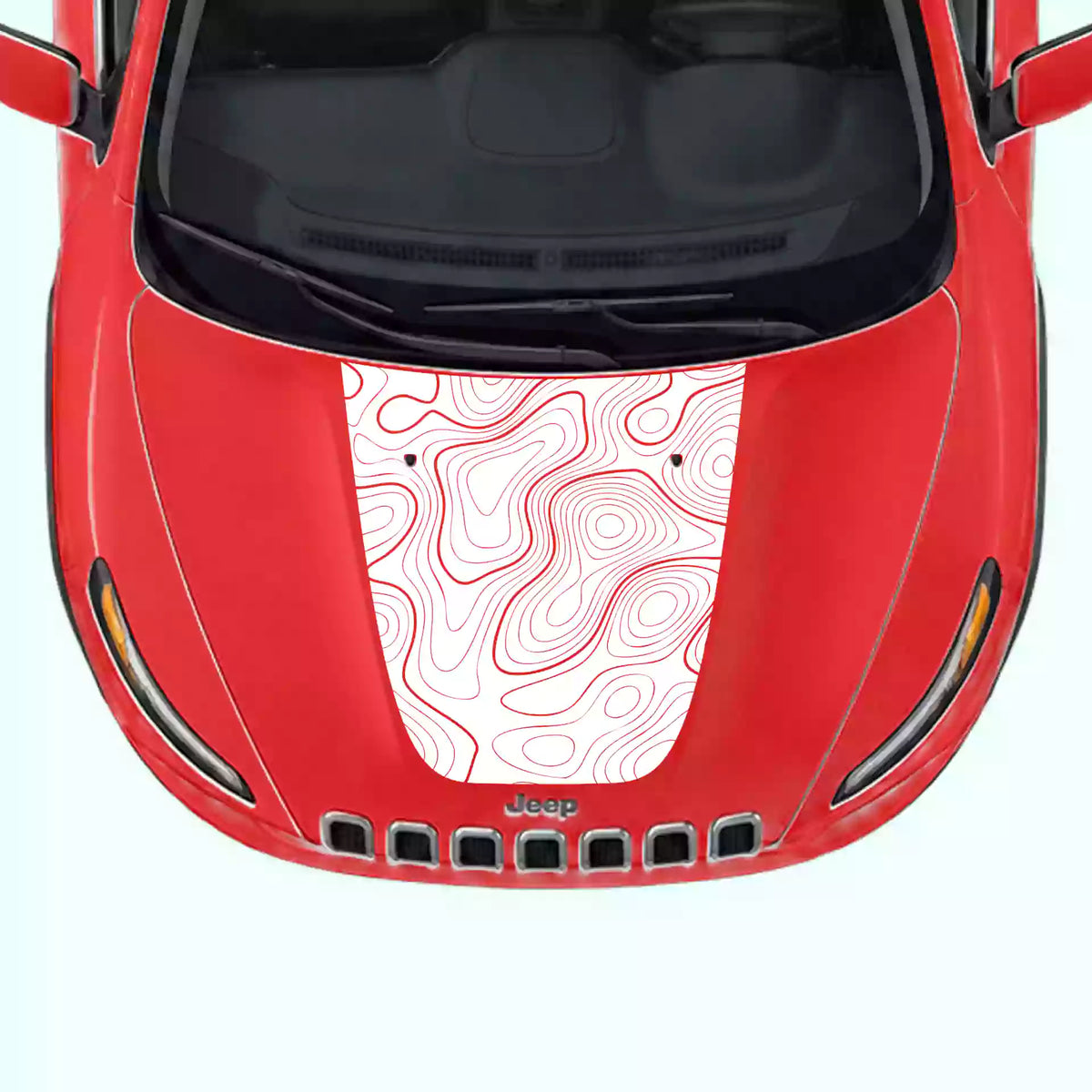 2014-2018 Jeep Cherokee Topographic Map Hood Decal Vinyl Graphics Kit White