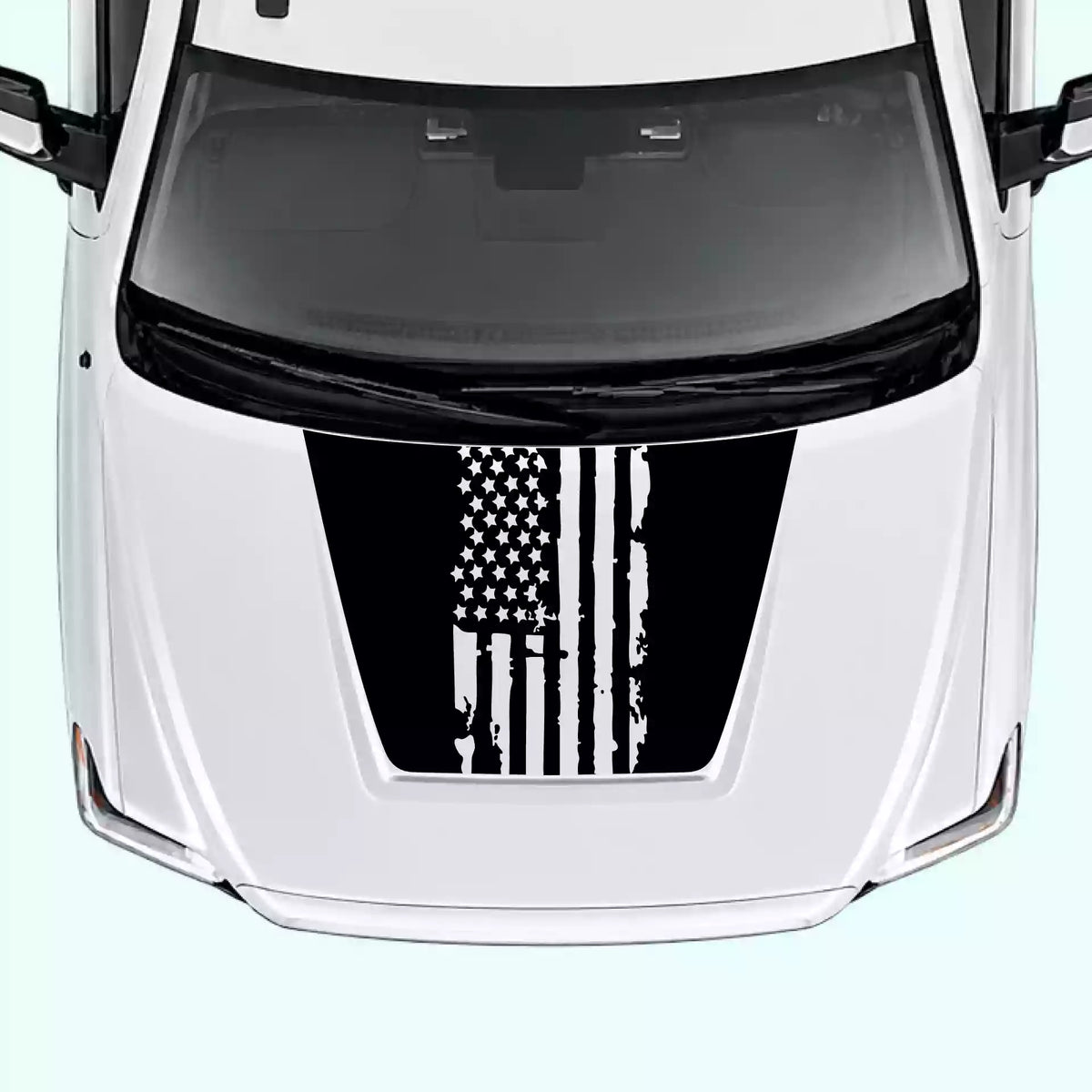 2014-2021 Toyota Tundra Shred American Flag Hood Decals Vinyl Graphics Kit black