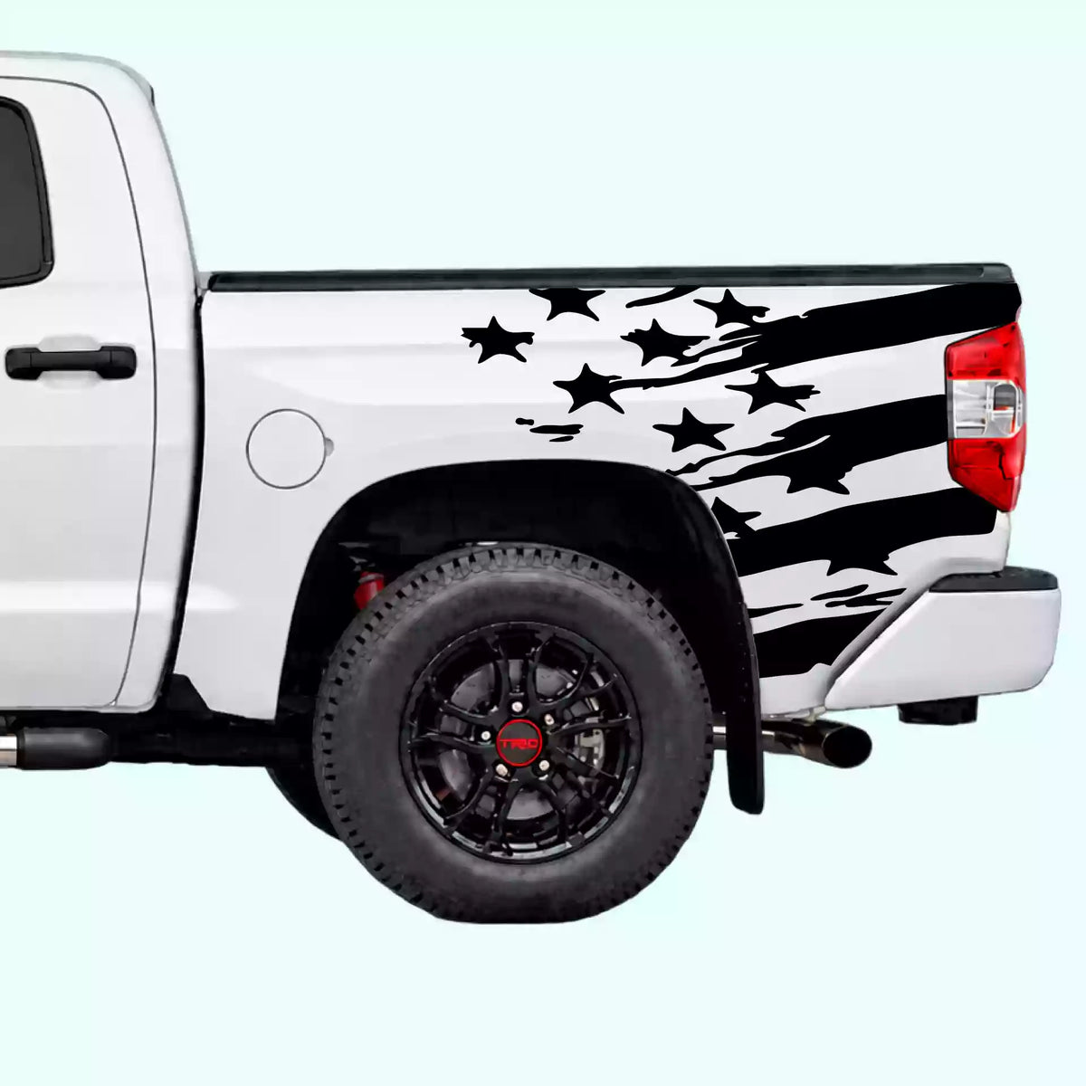 2014-2021 Toyota Tundra USA Flag Shred Bed Decals Vinyl Graphics Kit black