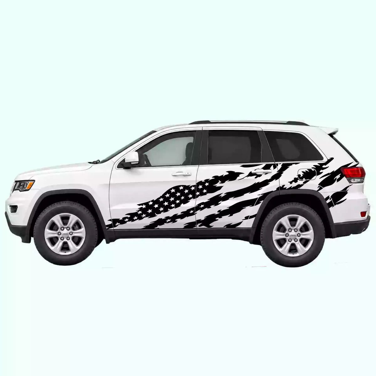 2014-2022 Jeep Grand Cherokee American Flag Side Decals Vinyl Graphics Kit black