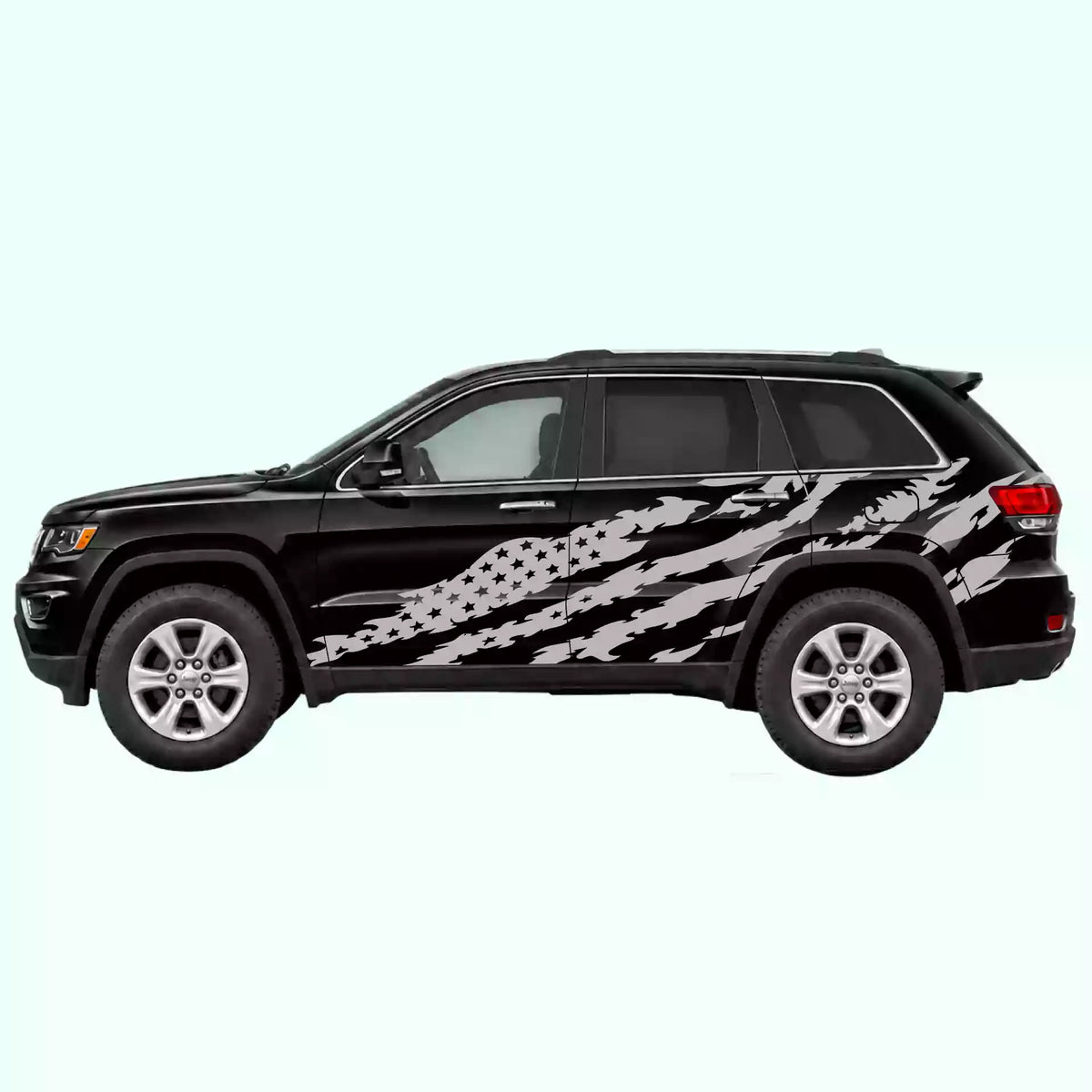 2014-2022 Jeep Grand Cherokee American Flag Side Decals Vinyl Graphics Kit gray