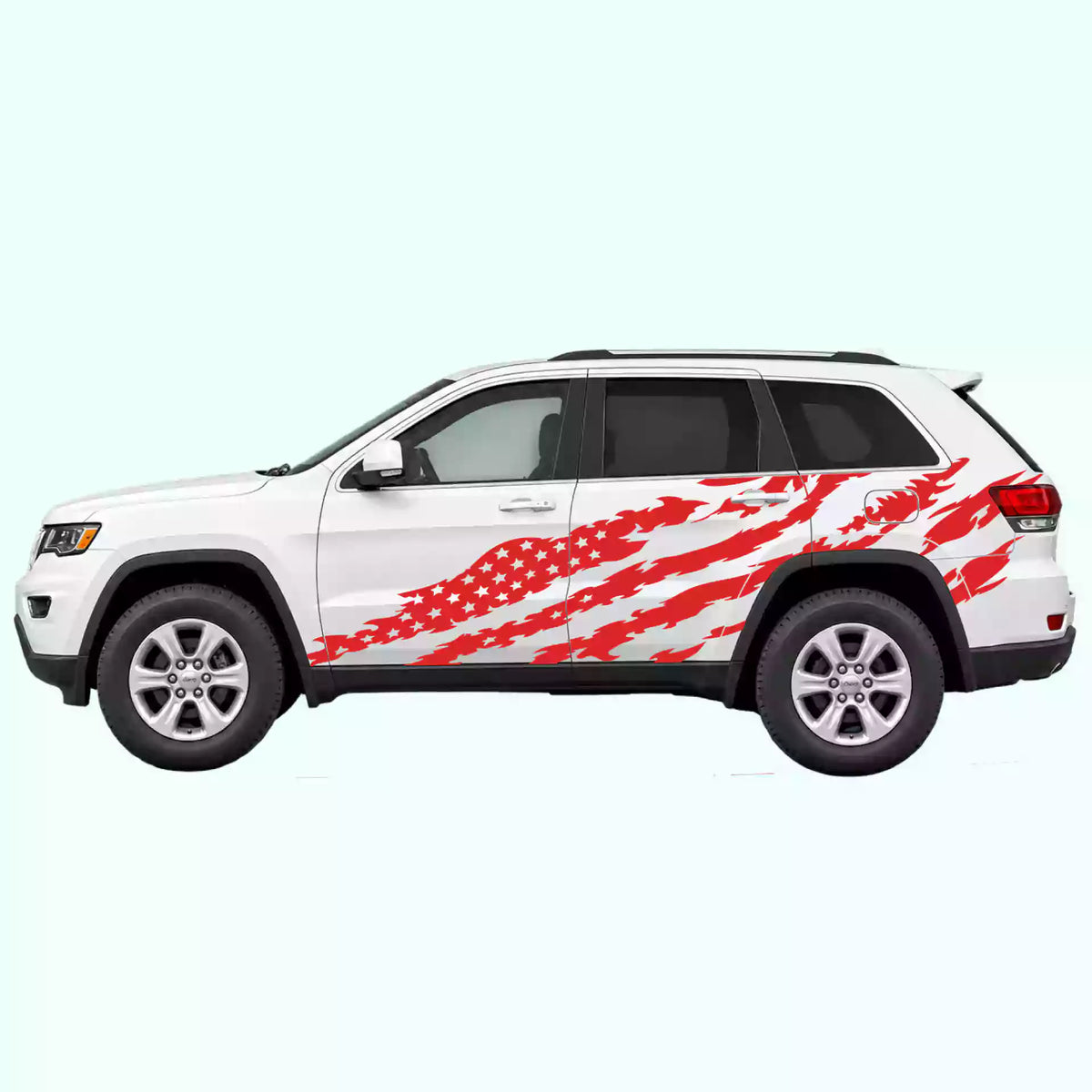 2014-2022 Jeep Grand Cherokee American Flag Side Decals Vinyl Graphics Kit red