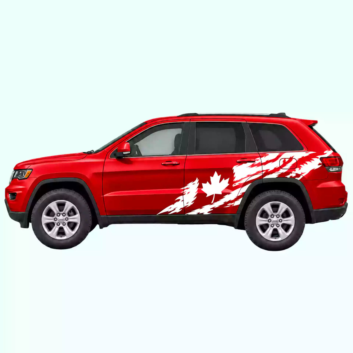 2014-2022 Jeep Grand Cherokee Canada Flag Side Decals Vinyl Graphics Kit White