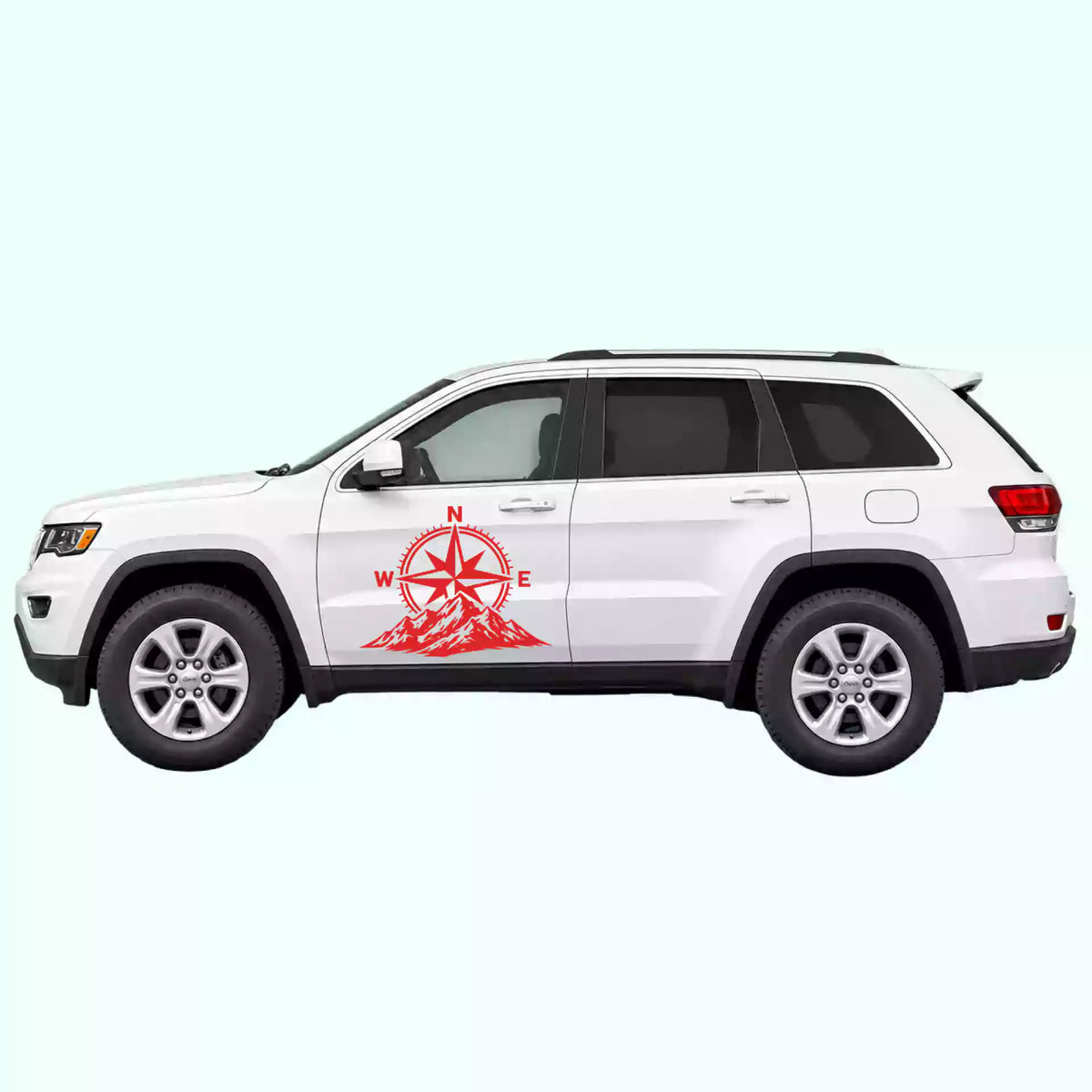2014-2022 Jeep Grand Cherokee Compass Mountains Side Decals Vinyl Graphics Kit red