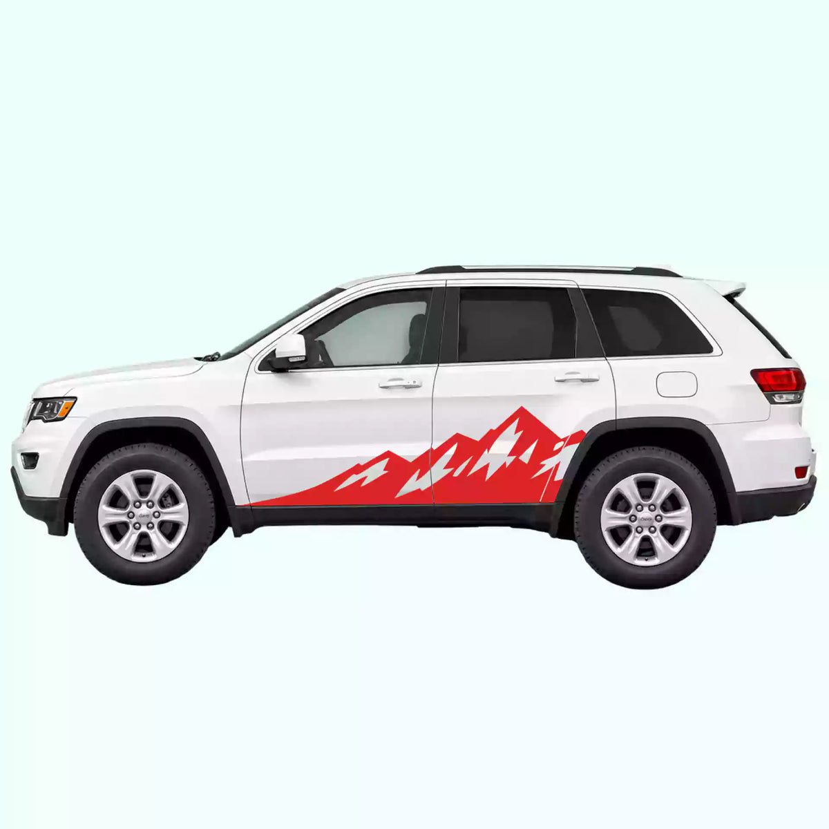 2014-2022 Jeep Grand Cherokee Peak Mountain Side Decals Vinyl Graphics Kit red