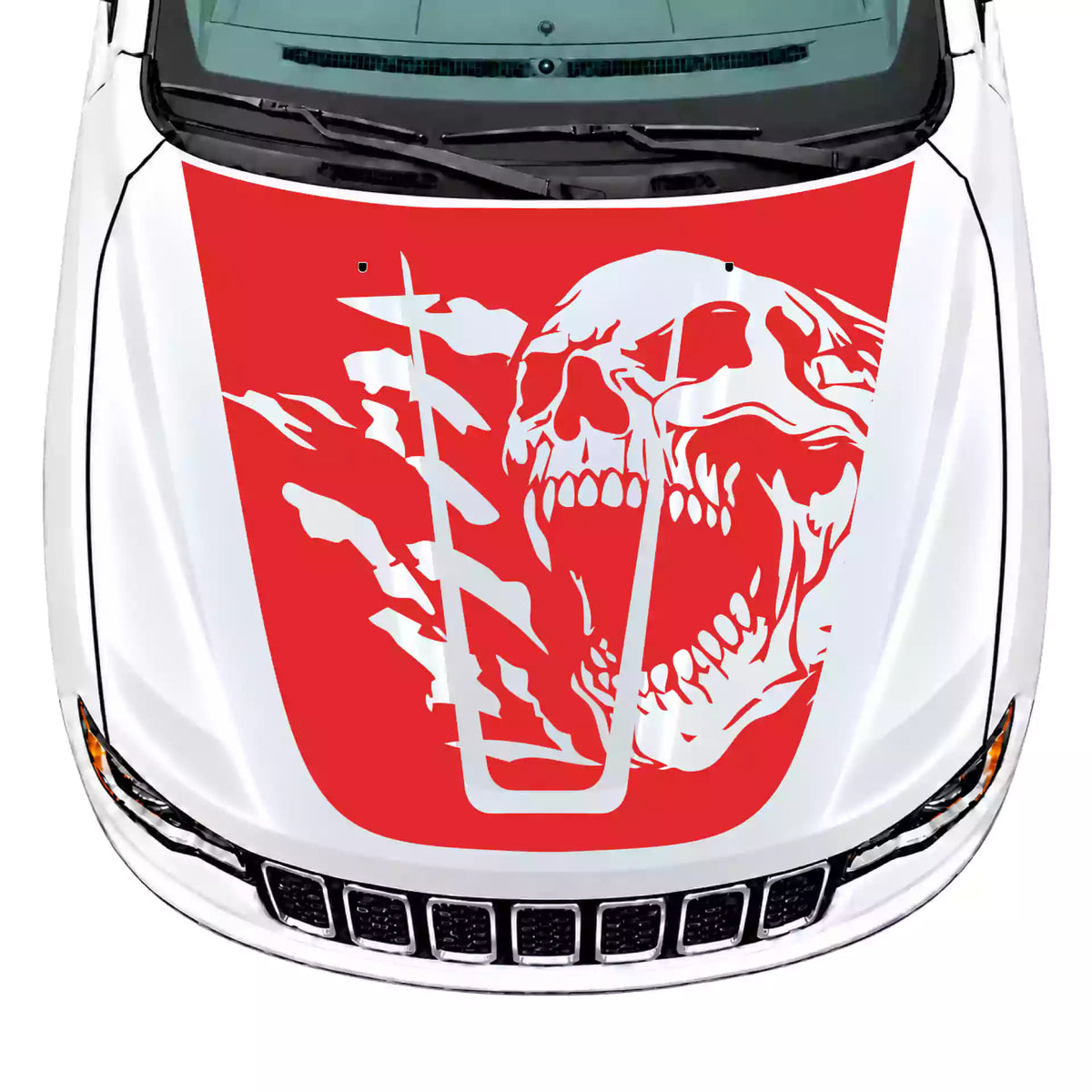 2014-2022 Jeep Grand Cherokee Reaper Skull Hood Decal Vinyl Graphics Kit Red