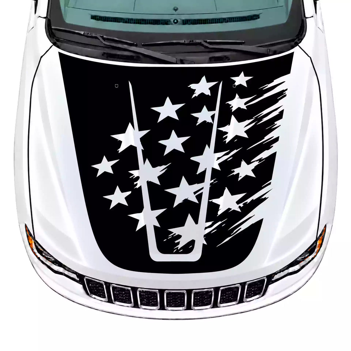 2014-2022 Jeep Grand Cherokee Shattered American Flag Hood Decal Vinyl Graphics Kit
