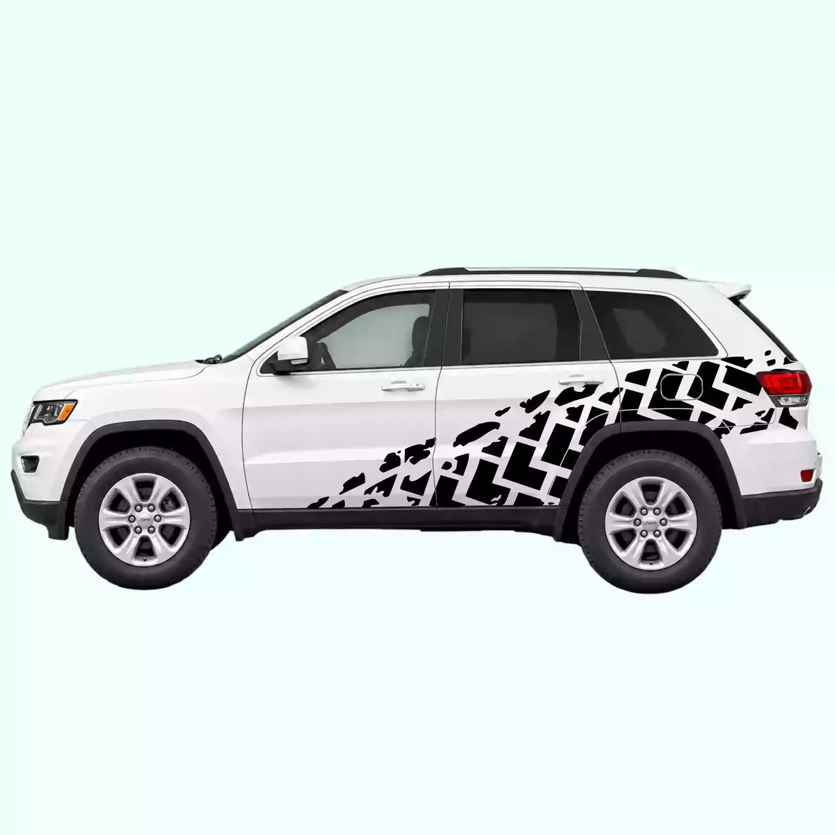 2014-2022 Jeep Grand Cherokee Tire Tracks Side Decals Vinyl Graphics Kit Black