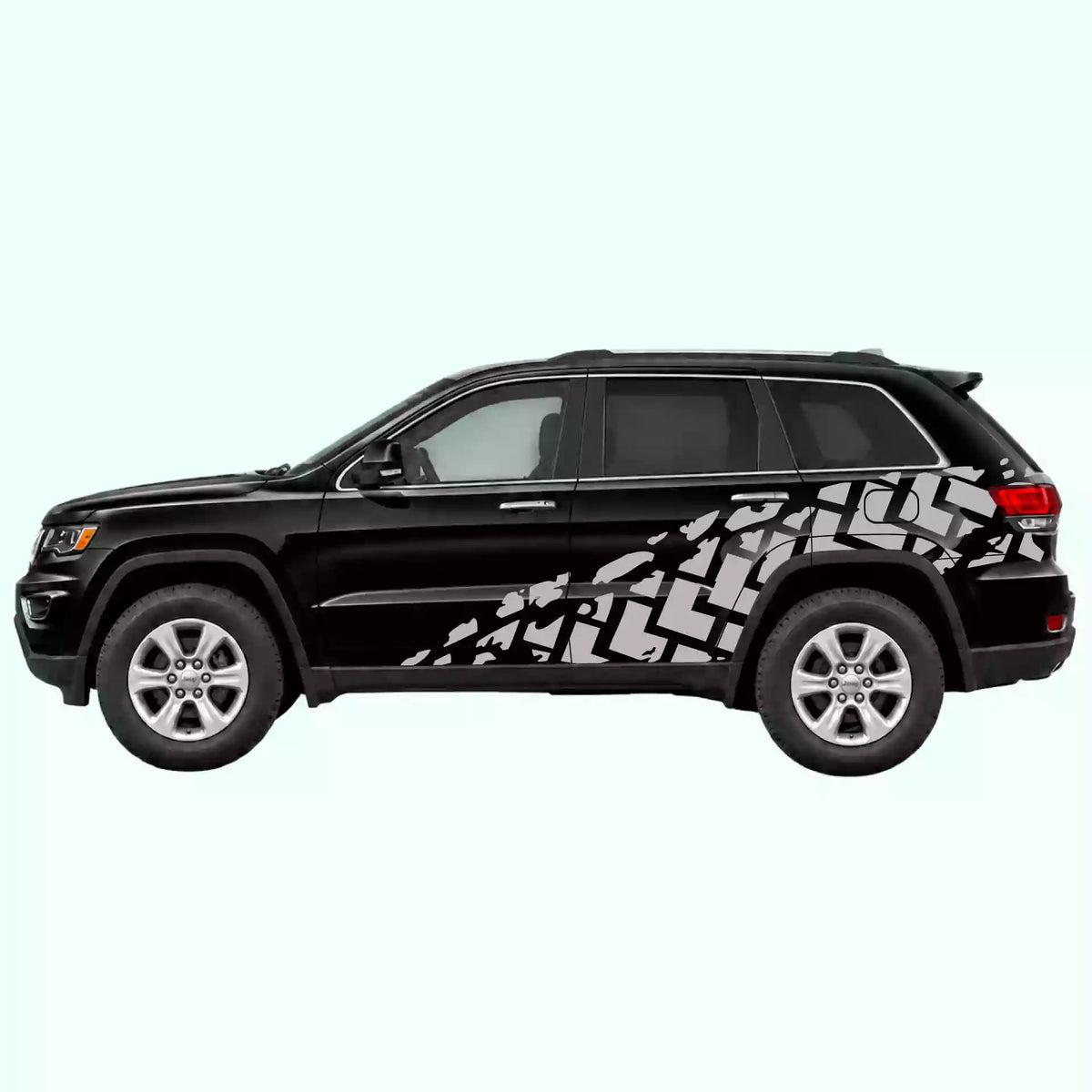 2014-2022 Jeep Grand Cherokee Tire Tracks Side Decals Vinyl Graphics Kit Gray