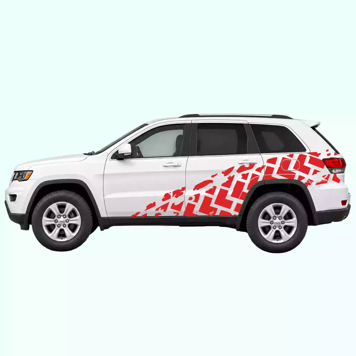 2014-2022 Jeep Grand Cherokee Tire Tracks Side Decals Vinyl Graphics Kit Red