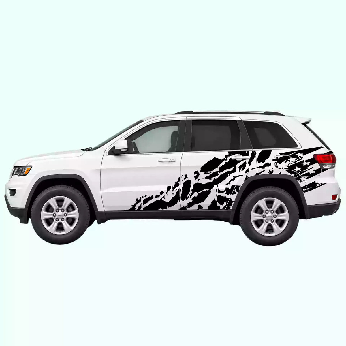 2014-2022 Jeep Grand Cherokee US Flag Shred Side Decals Vinyl Graphics Kit black
