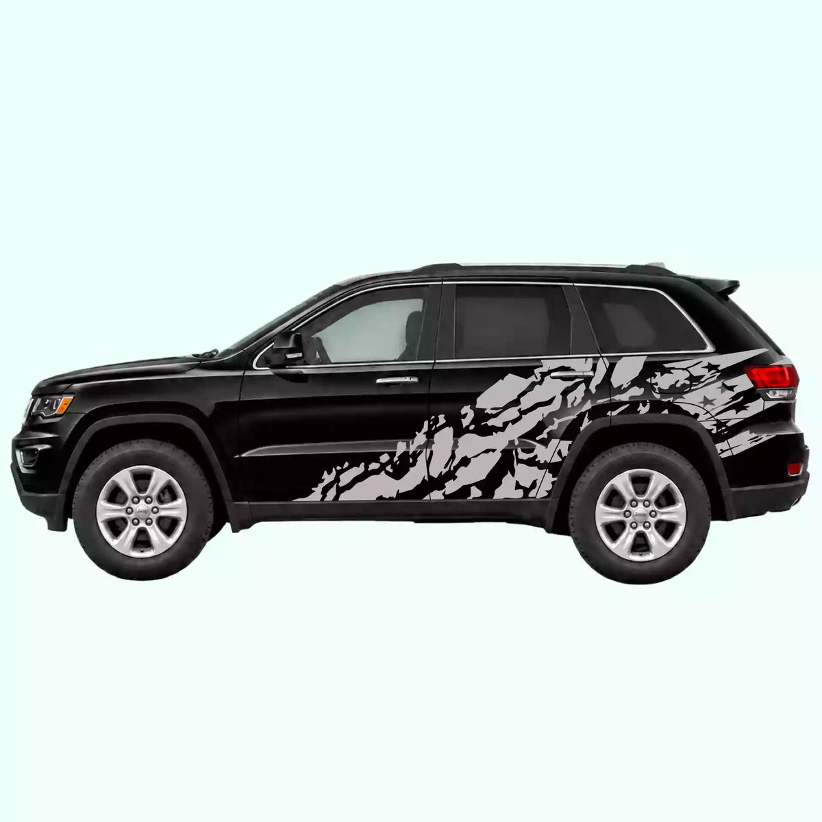 2014-2022 Jeep Grand Cherokee US Flag Shred Side Decals Vinyl Graphics Kit gray