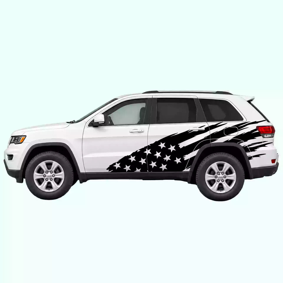 2014-2022 Jeep Grand Cherokee US Flag Side Decals Vinyl Graphics Kit Black