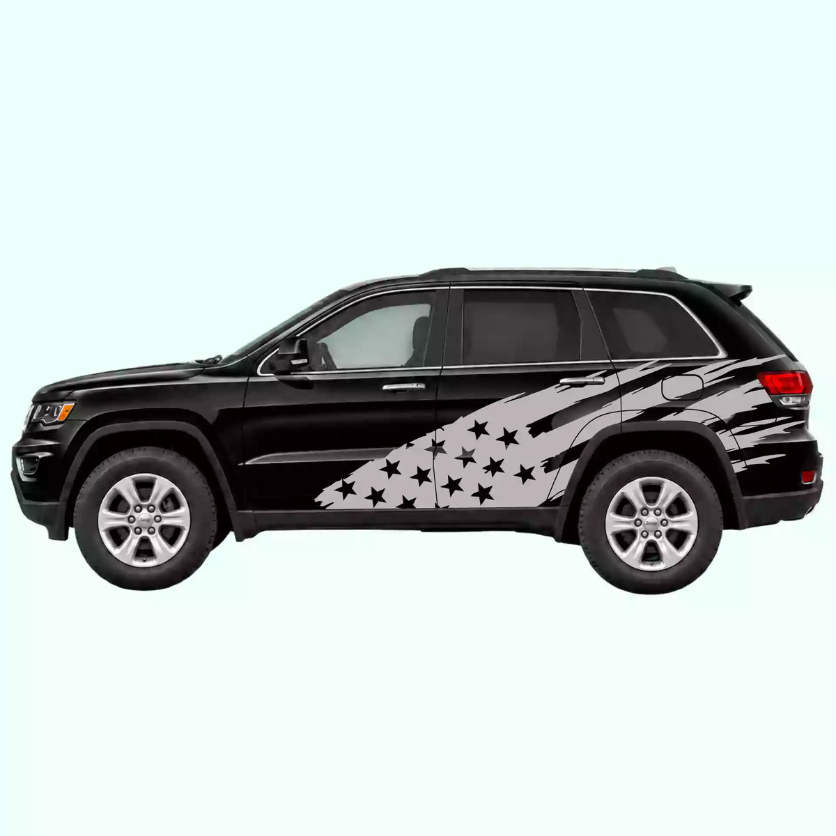 2014-2022 Jeep Grand Cherokee US Flag Side Decals Vinyl Graphics Kit Gray