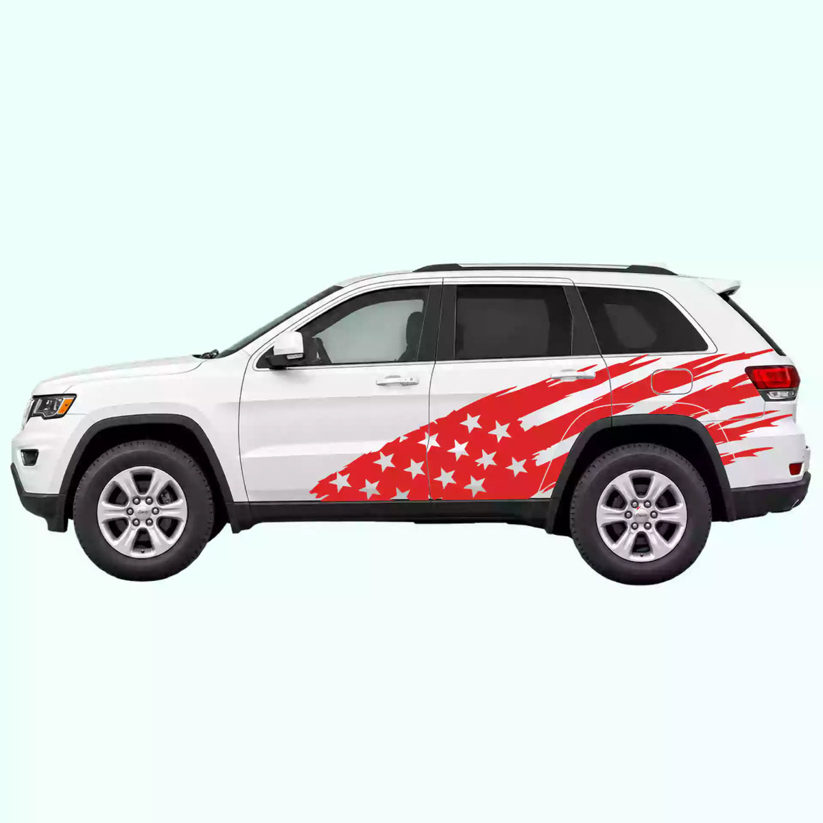 2014-2022 Jeep Grand Cherokee US Flag Side Decals Vinyl Graphics Kit Red