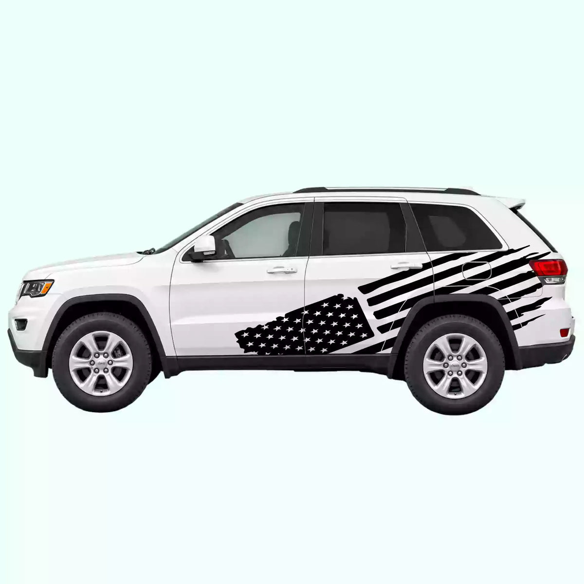2014-2022 Jeep Grand Cherokee USA Flag Side Decals Vinyl Graphics Kit Black