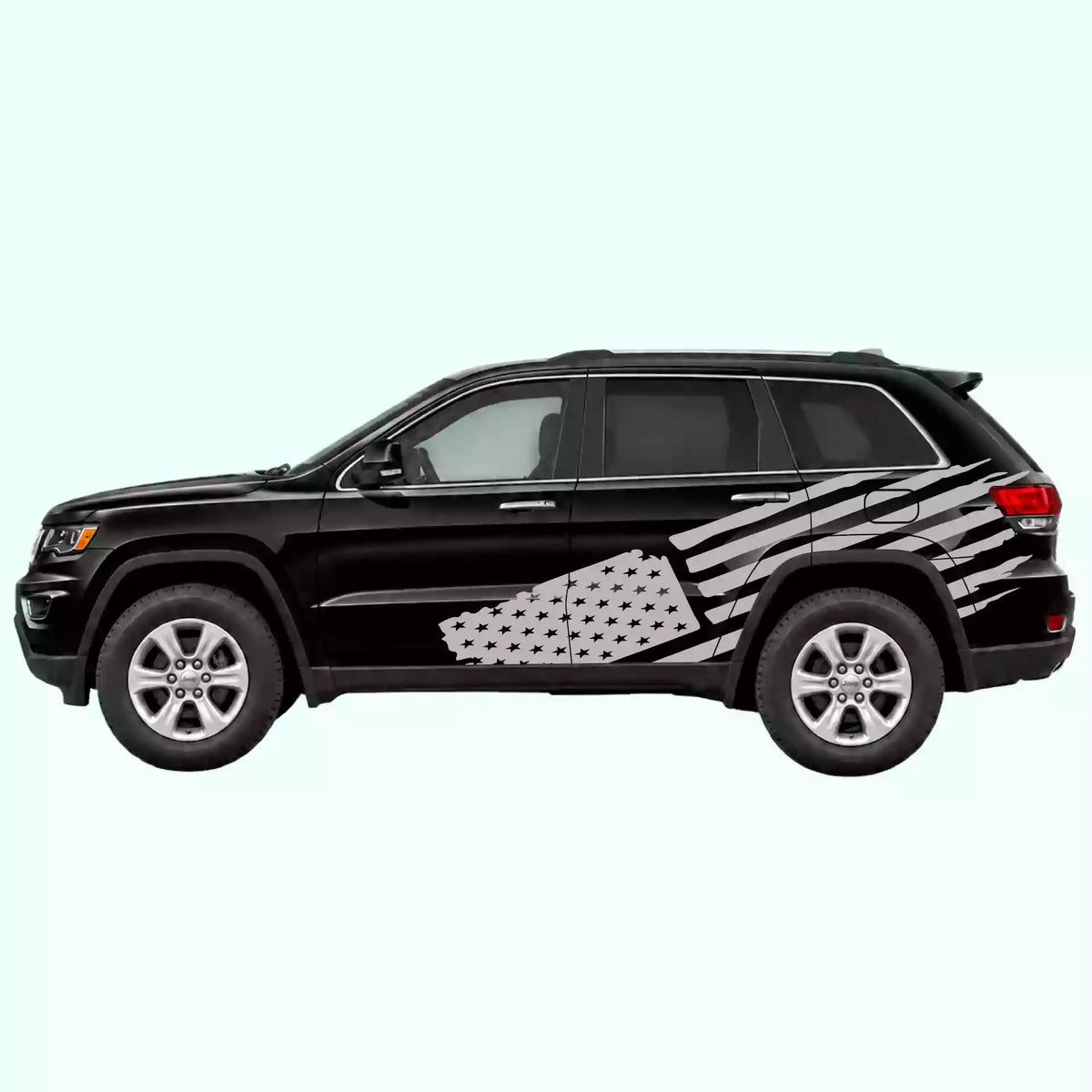 2014-2022 Jeep Grand Cherokee USA Flag Side Decals Vinyl Graphics Kit Gray