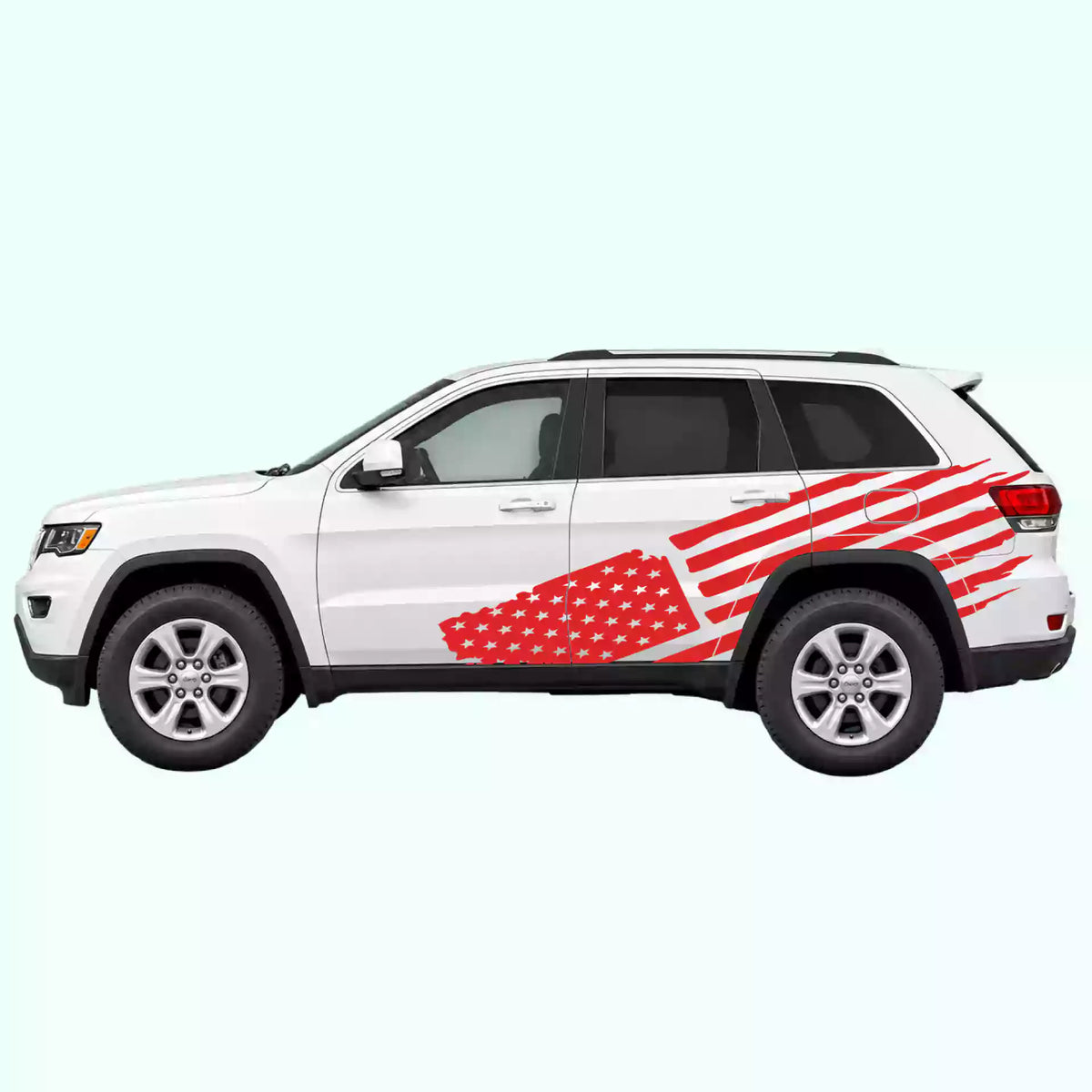 2014-2022 Jeep Grand Cherokee USA Flag Side Decals Vinyl Graphics Kit Red