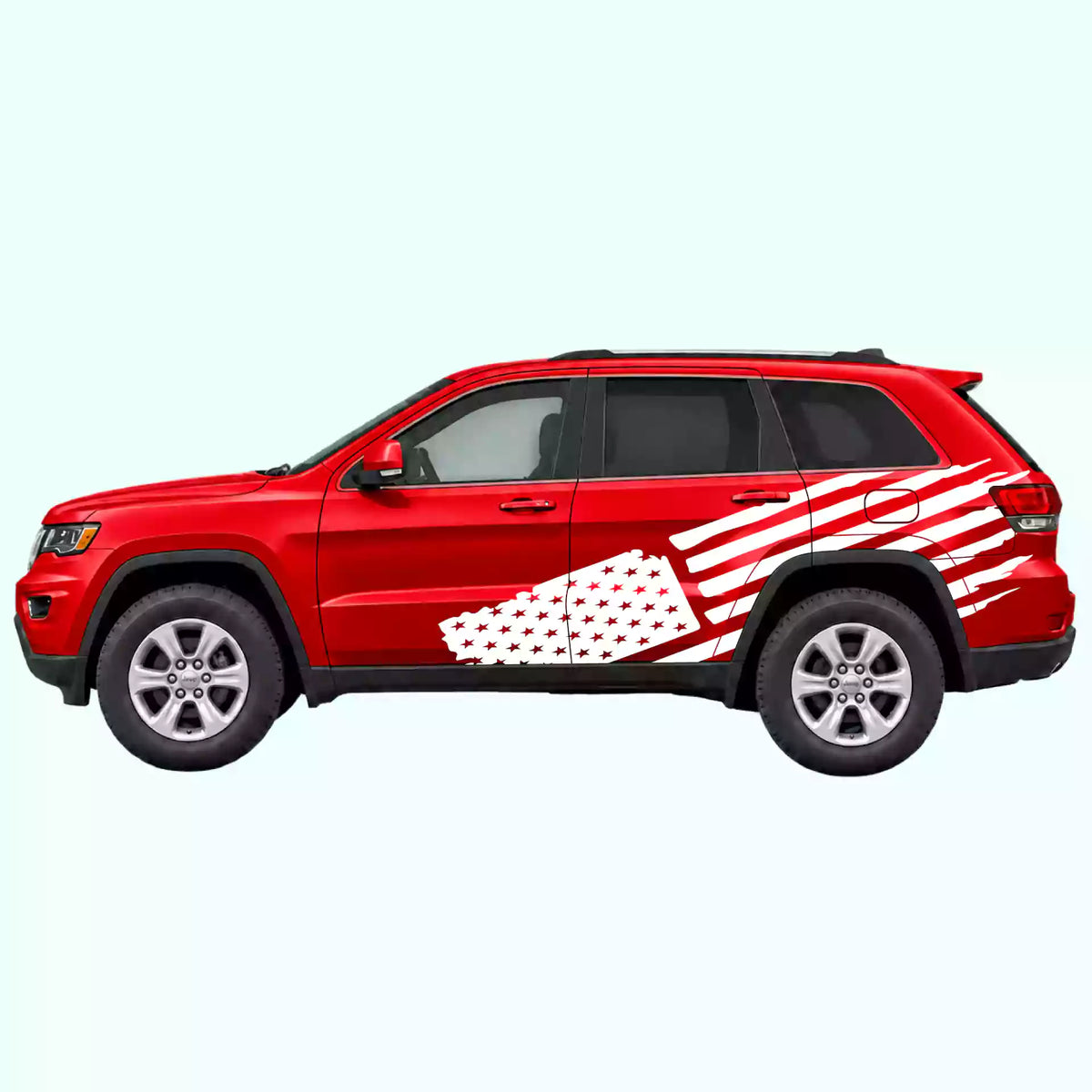 2014-2022 Jeep Grand Cherokee USA Flag Side Decals Vinyl Graphics Kit White