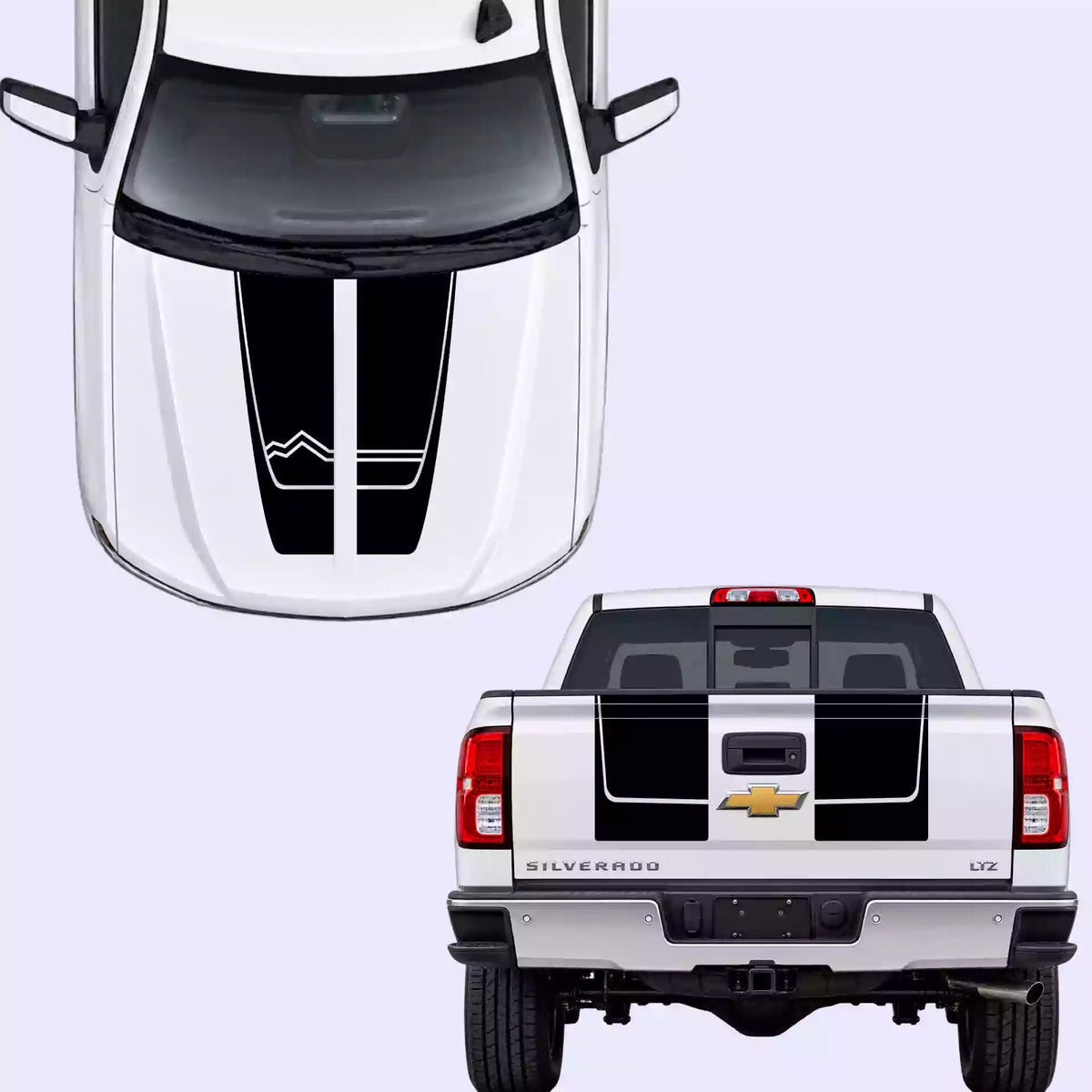 2016-2018 Chevrolet Silverado Mountain Line Hood Decals Vinyl Graphics Kit Black