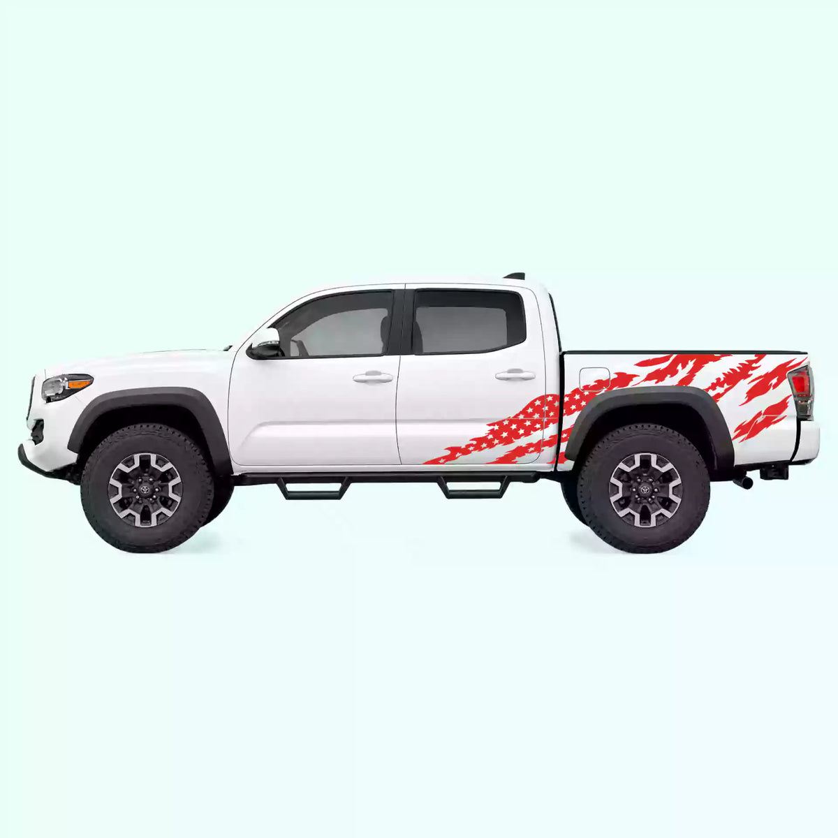2016-2023 Toyota Tacoma American Flag Side Decals Vinyl Graphics Kit Red