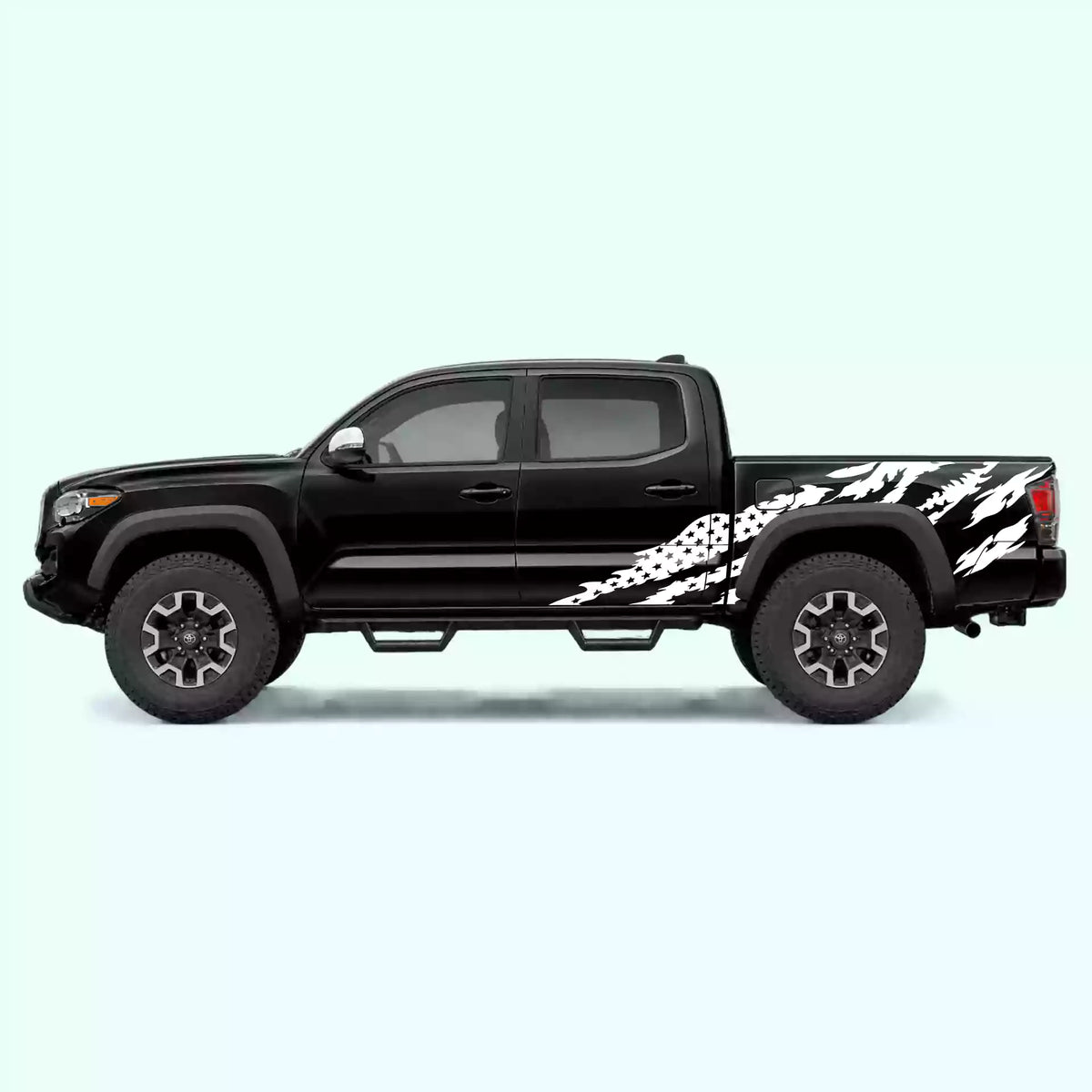 2016-2023 Toyota Tacoma American Flag Side Decals Vinyl Graphics Kit White