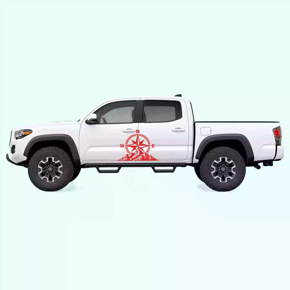 2016-2023 Toyota Tacoma Compass Mountains Side Decals Vinyl Graphics Kit Red