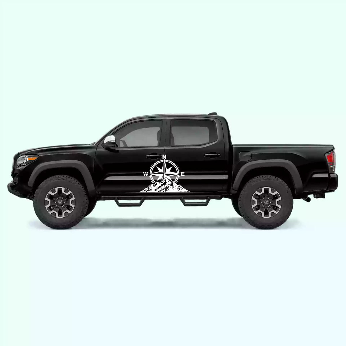2016-2023 Toyota Tacoma Compass Mountains Side Decals Vinyl Graphics Kit White