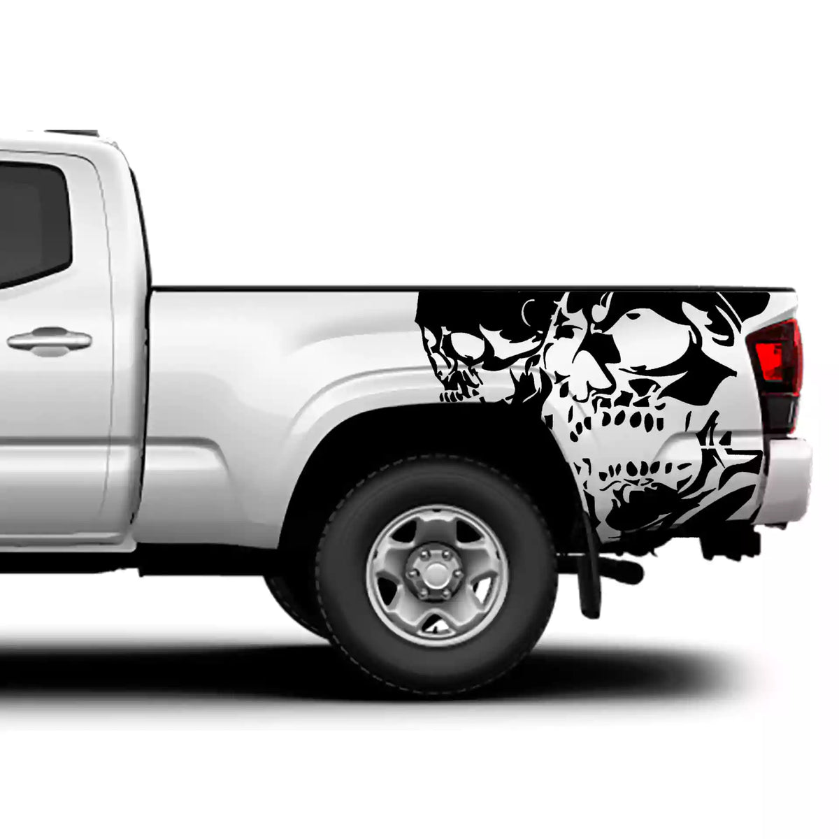 2016-2023 Toyota Tacoma Double Skull Bed Decals Vinyl Graphics Kit black