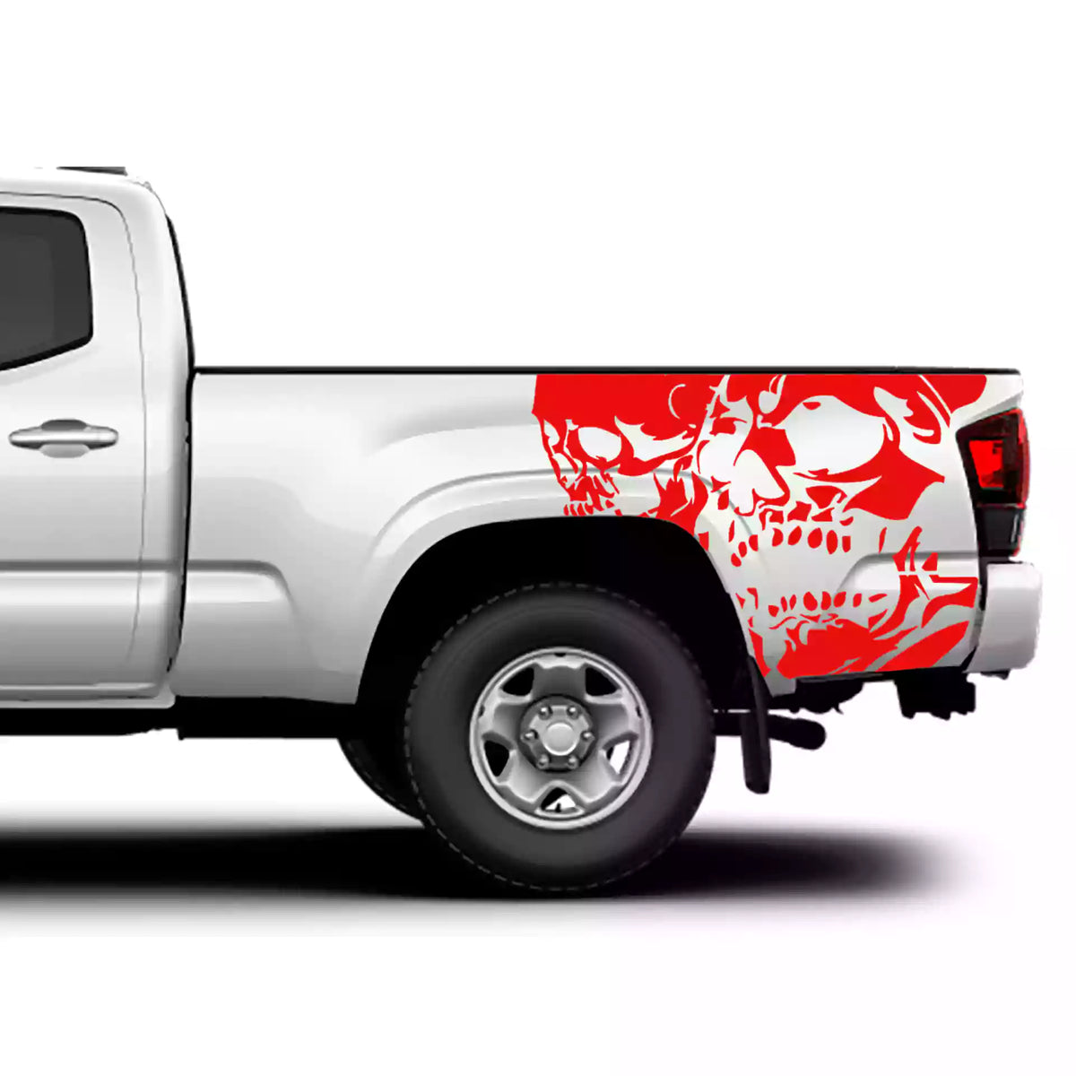 2016-2023 Toyota Tacoma Double Skull Bed Decals Vinyl Graphics Kit red