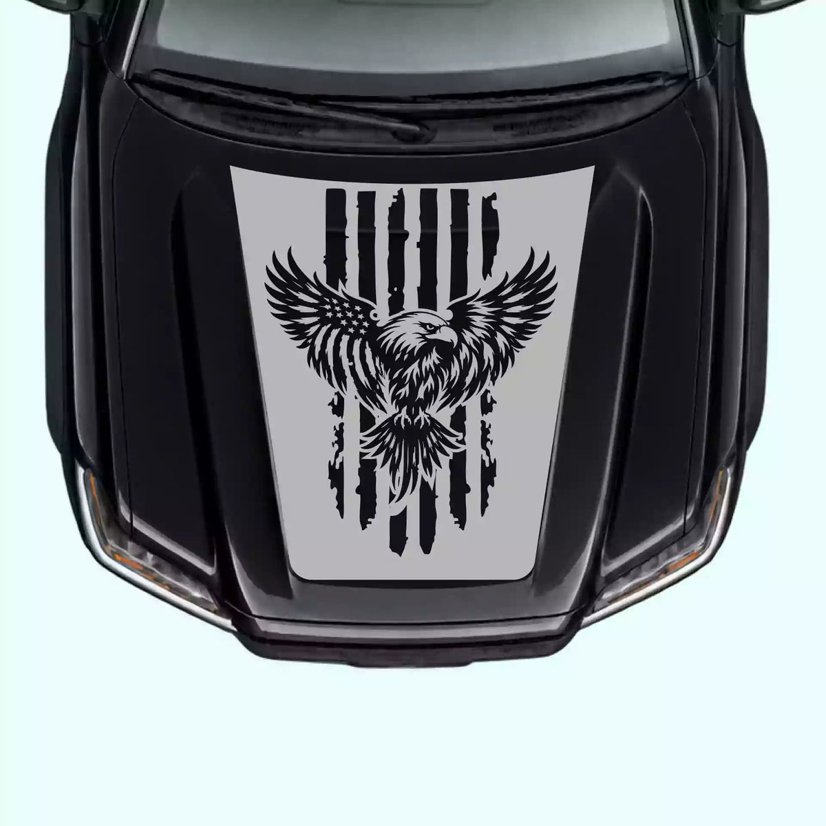 2016-2023 Toyota Tacoma Eagle USA Flag Hood Decals Vinyl Graphics Kit Gray