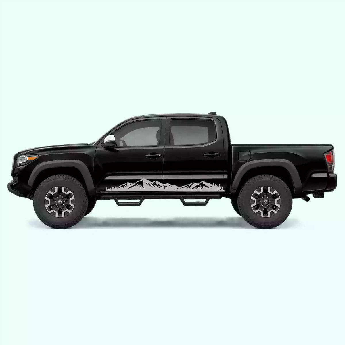 2016-2023 Toyota Tacoma Mountain Range Rocker Stripes Vinyl Graphics Kit Gray