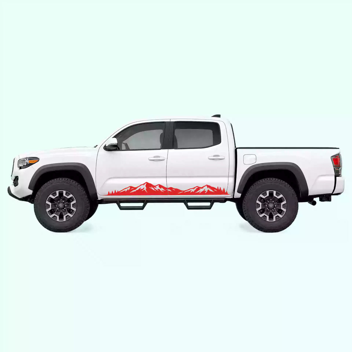 2016-2023 Toyota Tacoma Mountain Range Rocker Stripes Vinyl Graphics Kit Red